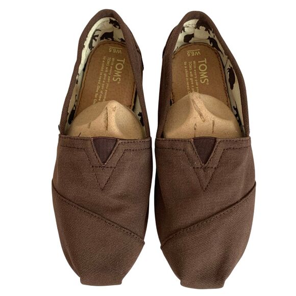 TOMS Classic Slip-On Shoes Brown Canvas Size 6.5 for Women Good Condition - Picture 1 of 8